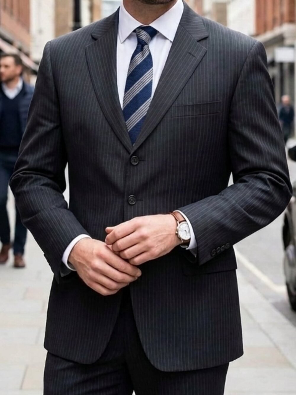 Chaps Black Pinstripe Wool Blazer Made In Canada